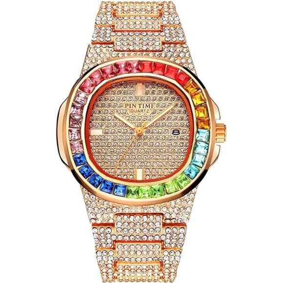Colorful Diamond Watches   |  Stainless Steel Band Bracelet Wrist Watch - Picture 4 of 6